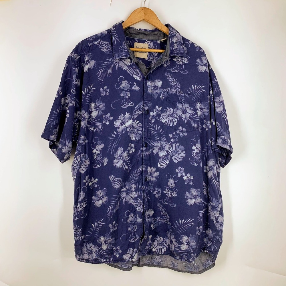 Tommy Bahama Disney Parks Mickey Mouse Tropical Floral Blue Silk Shirt Mens XXL